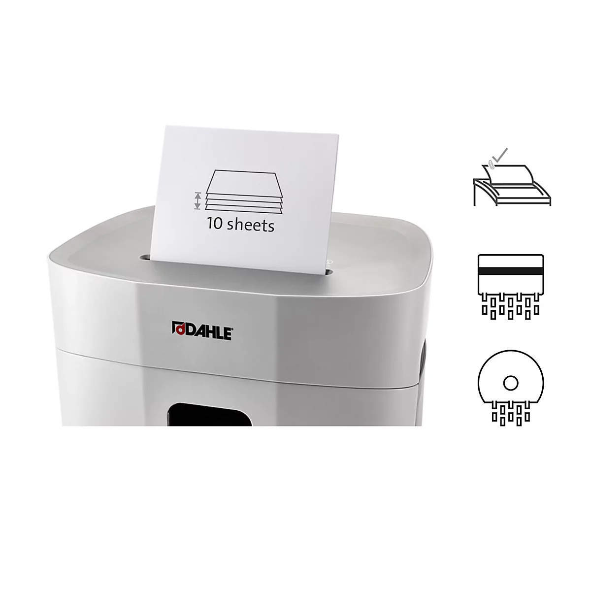 Aktenvernichter Dahle PaperSAFE® 240, Partikelschnitt 4 x 12 mm, P-4, 25 l, 1-10 Blatt Schnittleistung, mit Rollen, grau