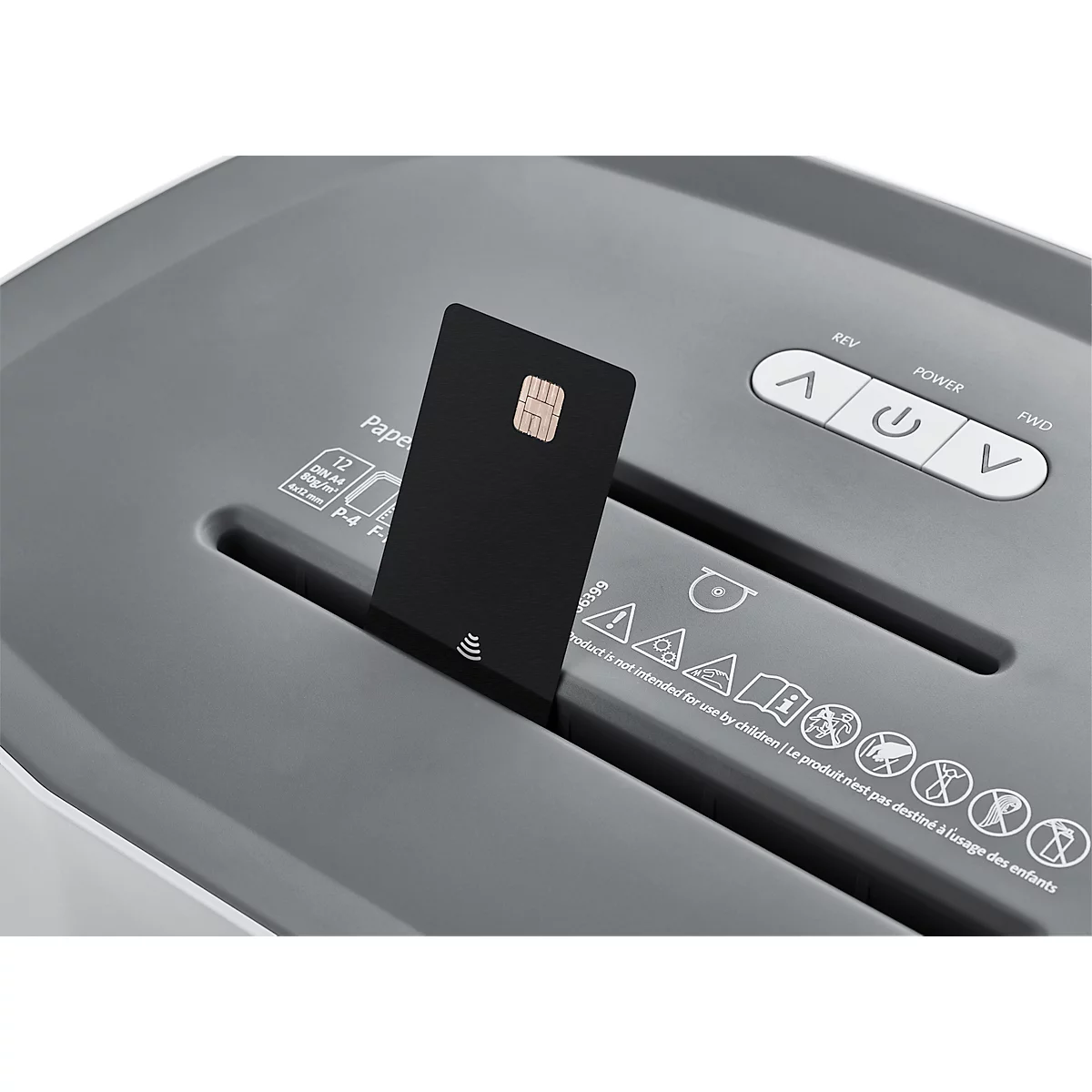 Aktenvernichter Dahle PaperSAFE® 260, Partikelschnitt 4 x 12 mm, P-4, 25 l, 1-12 Blatt Schnittleistung, mit Rollen, grau