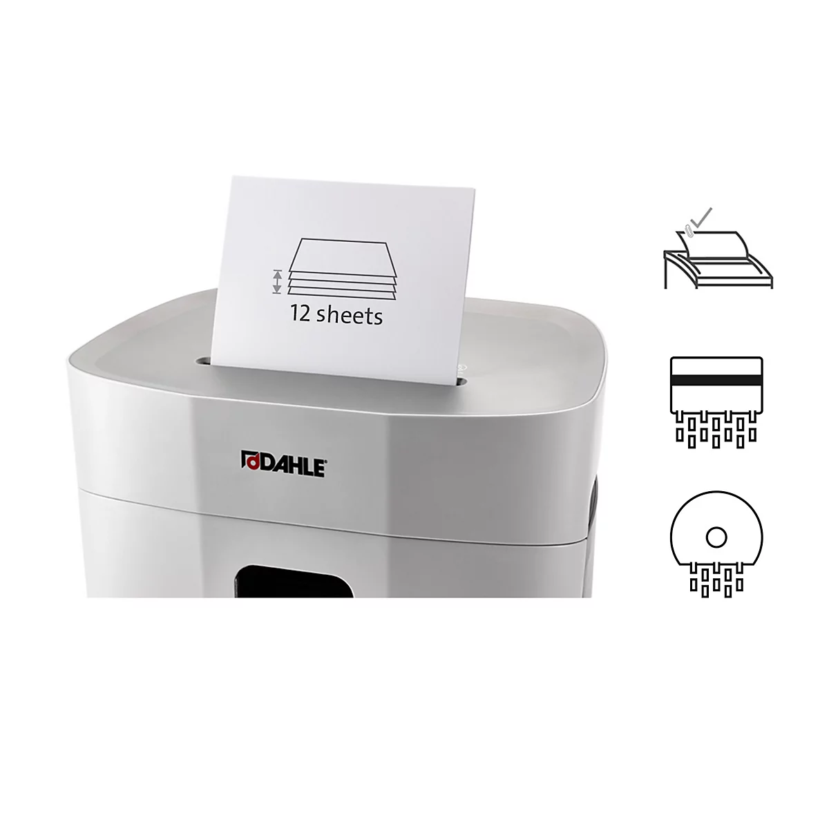 Aktenvernichter Dahle PaperSAFE® 260, Partikelschnitt 4 x 12 mm, P-4, 25 l, 1-12 Blatt Schnittleistung, mit Rollen, grau