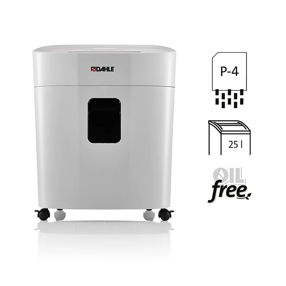 Aktenvernichter Dahle PaperSAFE® 260, Partikelschnitt 4 x 12 mm, P-4, 25 l, 1-12 Blatt Schnittleistung, mit Rollen, grau