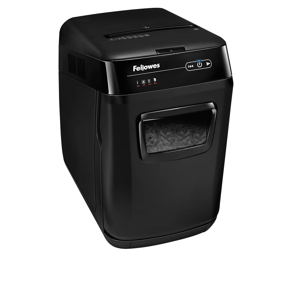 Aktenvernichter Fellowes® AutoMax™ 150C, Vollautomatik, Partikelschnitt 4 x 38 mm, P-4, 32 l, 150 Blatt Schnittleistung, Sicherheitsstopp, schwarz