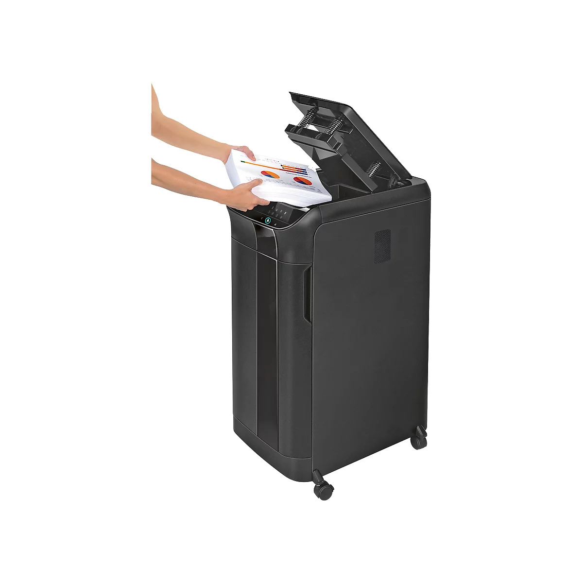 Aktenvernichter Fellowes AutoMax 550C, Partikelschnitt, P-4, 83 l, 500 Blatt Schnittleistung