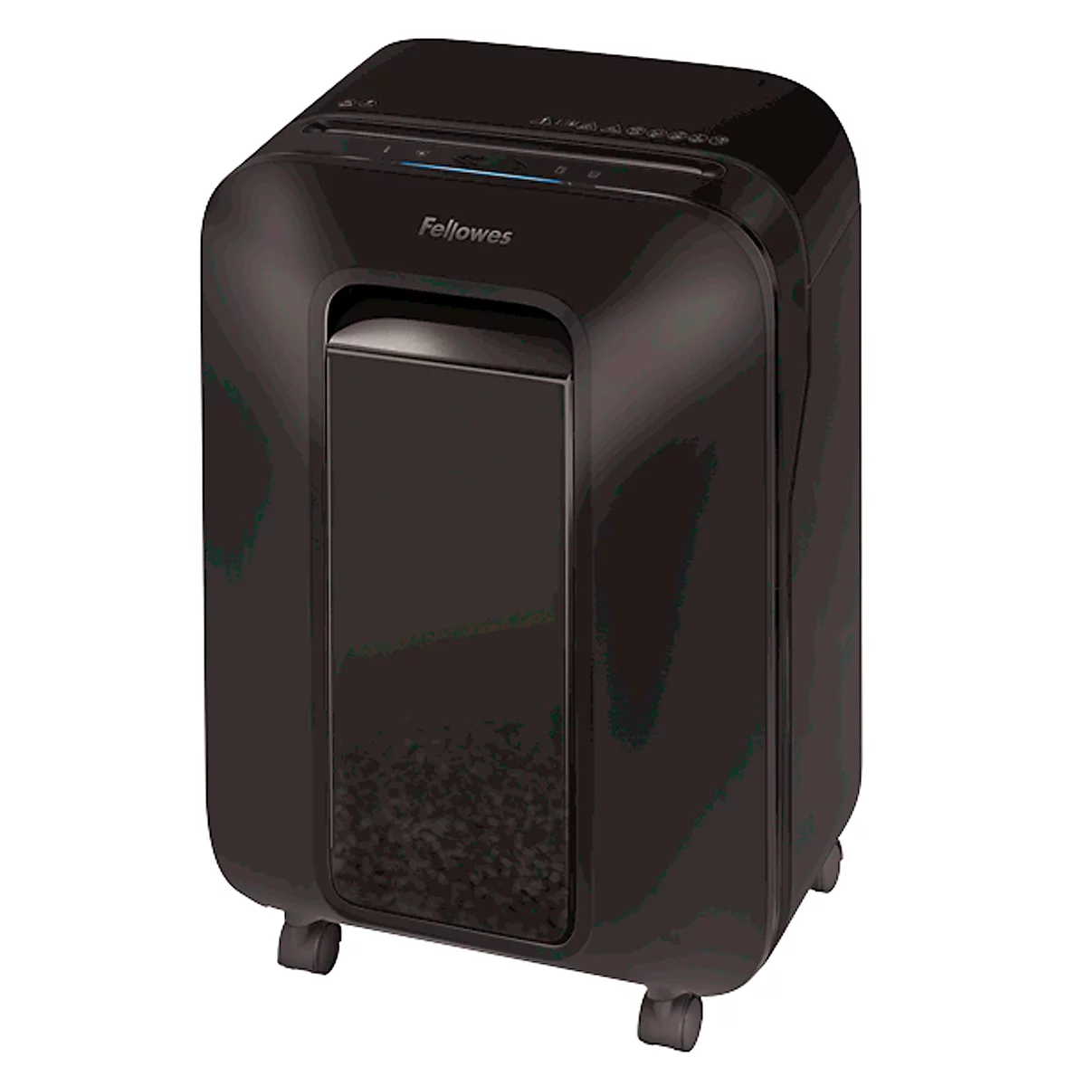 Aktenvernichter Fellowes® Powershred LX 200, Partikelschnitt 4 x 12 mm, P-4, 22 l, 12 Blatt Schnittleistung, mit Rollen, schwarz