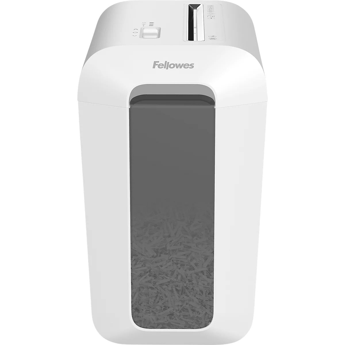 Aktenvernichter Fellowes® Powershred LX 65, Partikelschnitt 4 x 40 mm, P-4, 22 l, 10 Blatt Schnittleistung, weiß
