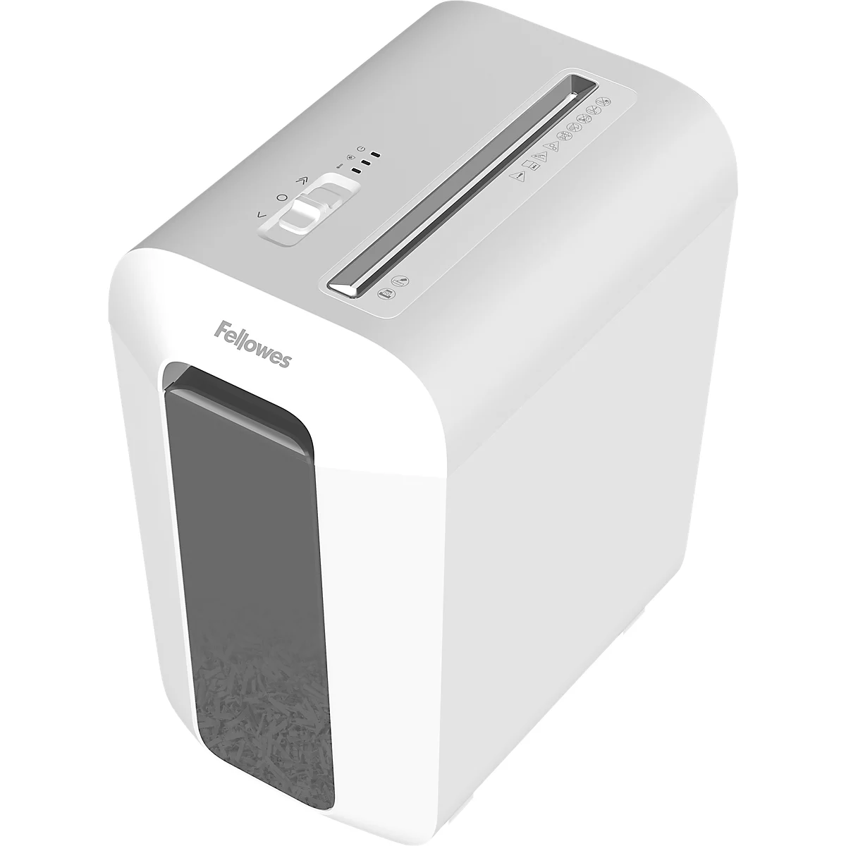 Aktenvernichter Fellowes® Powershred LX 65, Partikelschnitt 4 x 40 mm, P-4, 22 l, 10 Blatt Schnittleistung, weiß