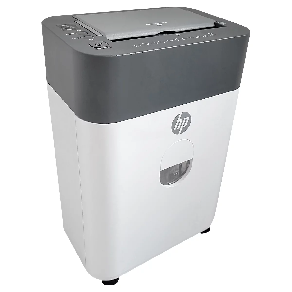 Aktenvernichter HP OneShred Auto 100CC, Sicherheitsstufe P-4, Partikelschnitt 4,3 x 12 mm, 100 Blatt, grau/weiss