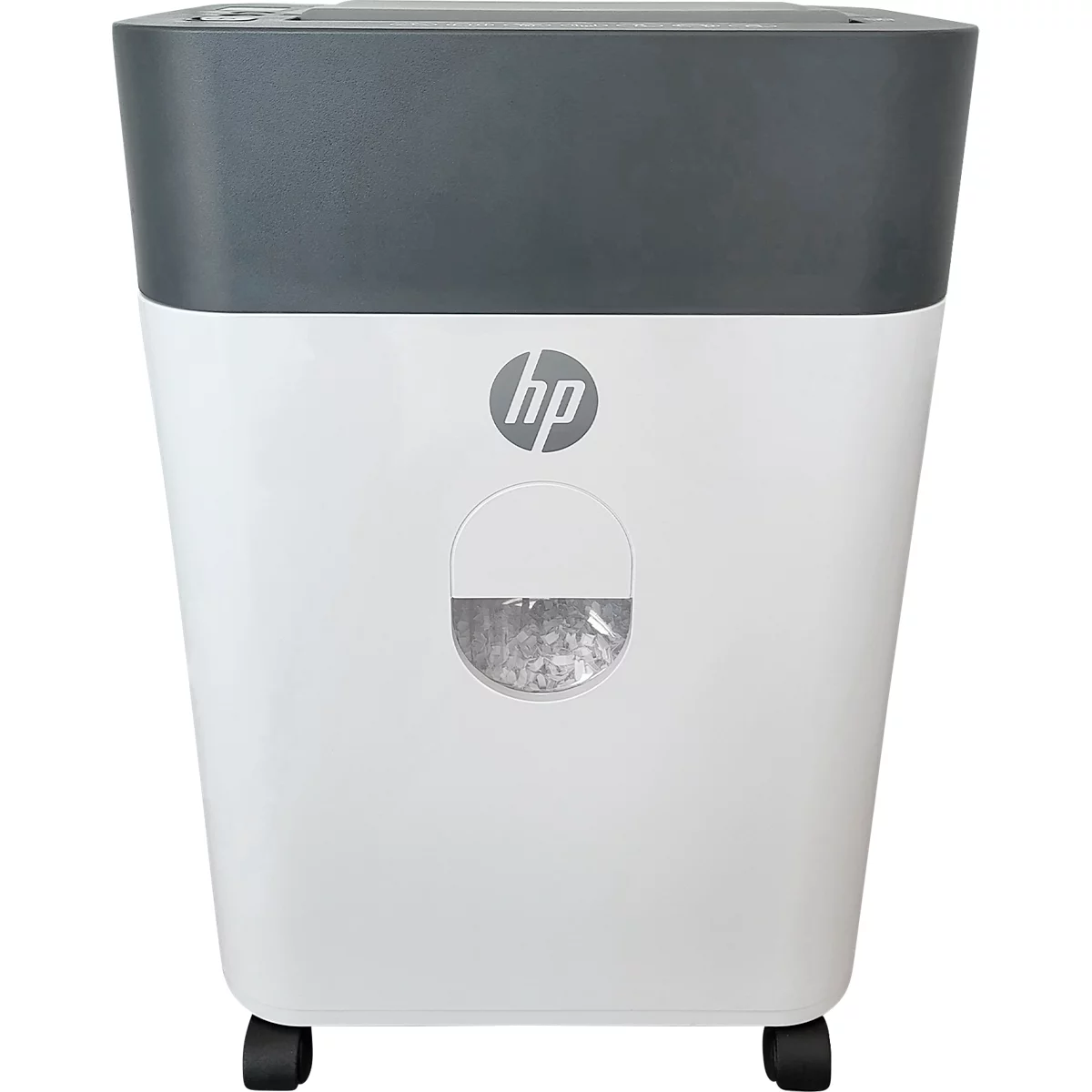 Aktenvernichter HP OneShred Auto 100CC, Sicherheitsstufe P-4, Partikelschnitt 4,3 x 12 mm, 100 Blatt, grau/weiss