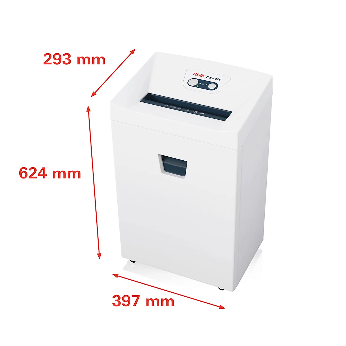 Aktenvernichter HSM Pure 420, Sicherheitsstufe P4, Partikelschnitt 4,5 x 30 mm, bis 35 l, Kunststoff & Metall, weiß