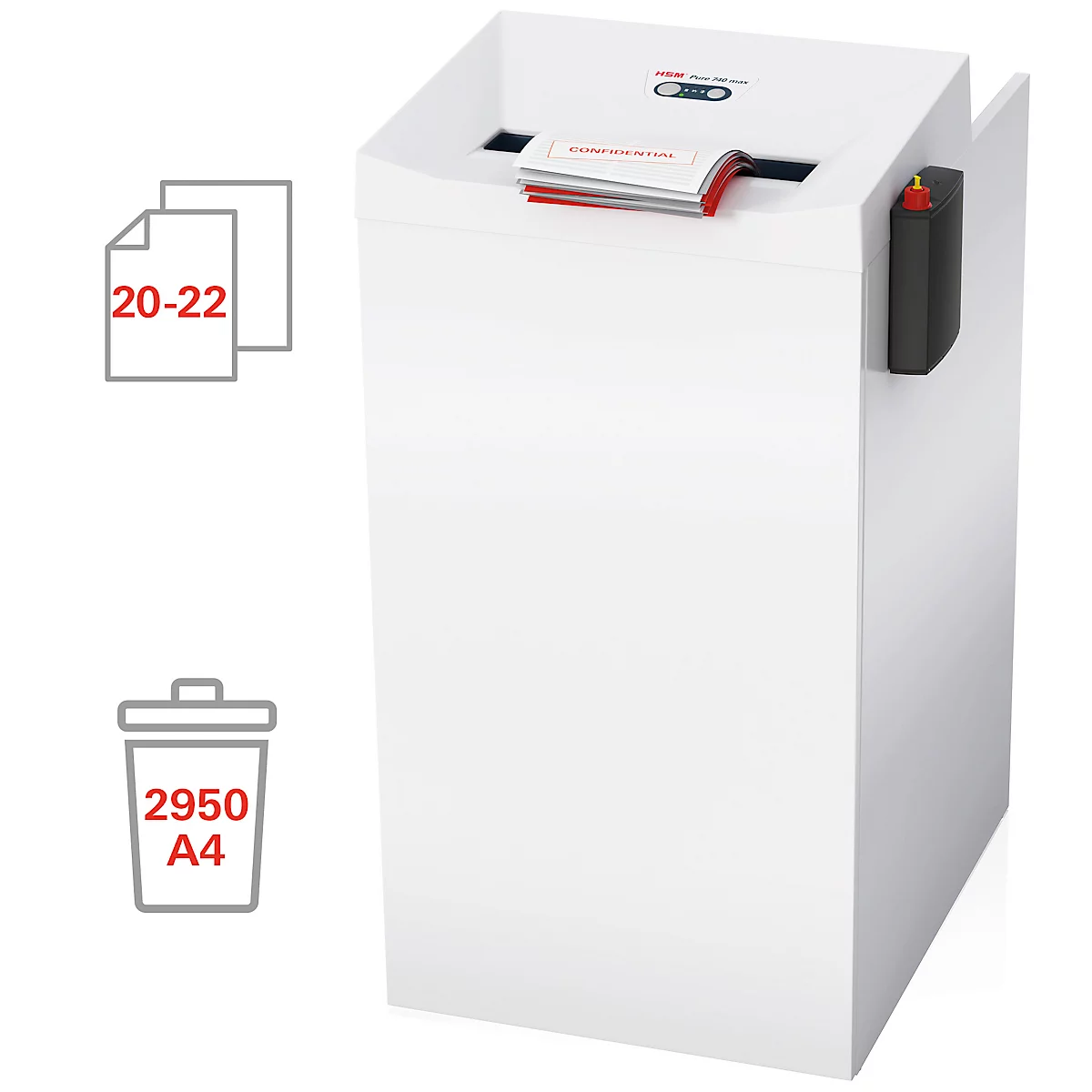 Aktenvernichter HSM Pure 740 max, Sicherheitsstufe 4, Partikelschnitt 4,5 x 30 mm, 22 Blatt, weiß