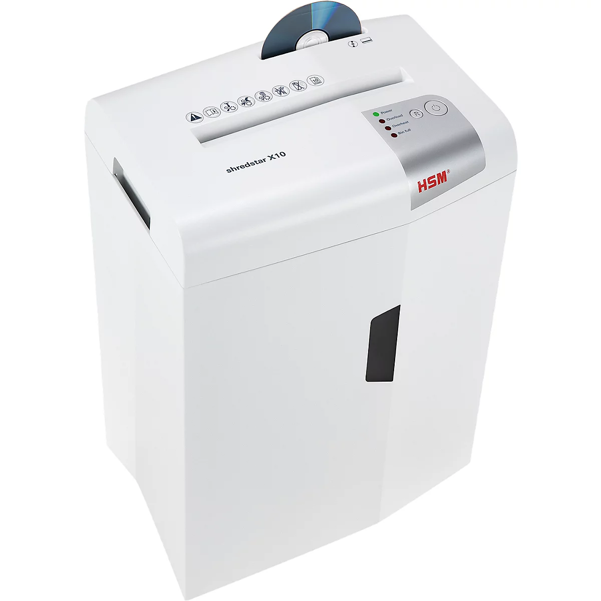 Aktenvernichter HSM shredstar X10, Sicherheitsstufe 4, Partikelschnitt 4,5 x 30 mm, 10 Blatt, weiß-silber