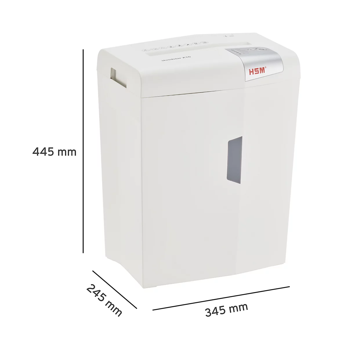 Aktenvernichter HSM shredstar X10, Sicherheitsstufe 4, Partikelschnitt 4,5 x 30 mm, 10 Blatt, weiß-silber