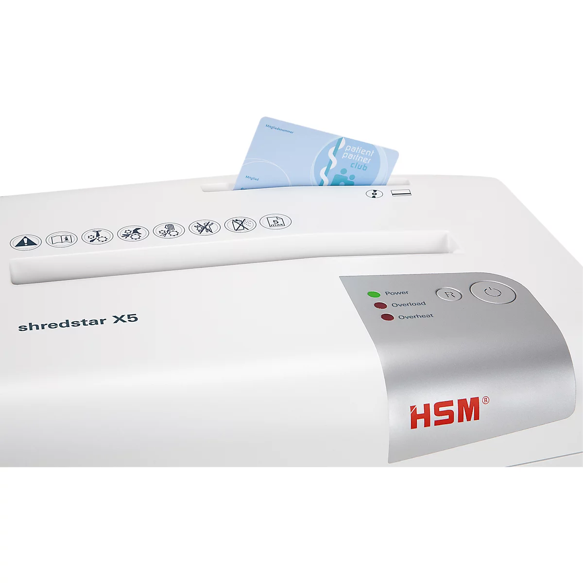 Aktenvernichter HSM shredstar X5, Sicherheitsstufe 4, Partikelschnitt 4,5 x 30 mm, 5 Blatt, weiß-silber