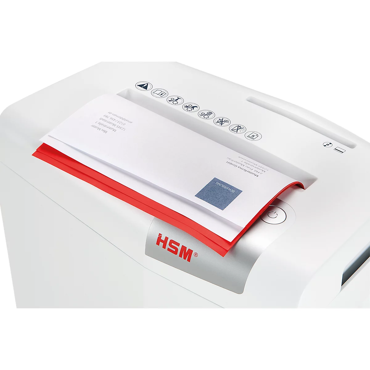 Aktenvernichter HSM shredstar X5, Sicherheitsstufe 4, Partikelschnitt 4,5 x 30 mm, 5 Blatt, weiß-silber