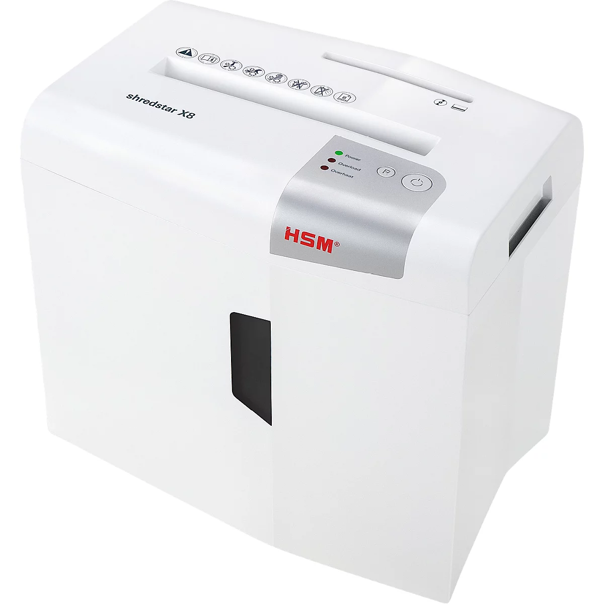 Aktenvernichter HSM shredstar X8, Sicherheitsstufe 4, Partikelschnitt 4,5 x 30 mm, 8 Blatt, weiß