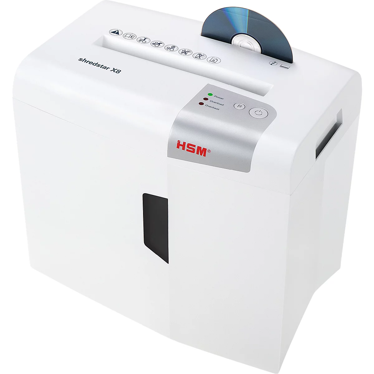 Aktenvernichter HSM shredstar X8, Sicherheitsstufe 4, Partikelschnitt 4,5 x 30 mm, 8 Blatt, weiß