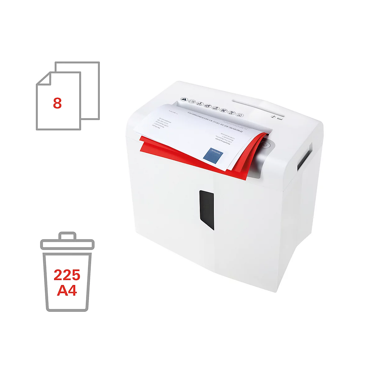 Aktenvernichter HSM shredstar X8, Sicherheitsstufe 4, Partikelschnitt 4,5 x 30 mm, 8 Blatt, weiß