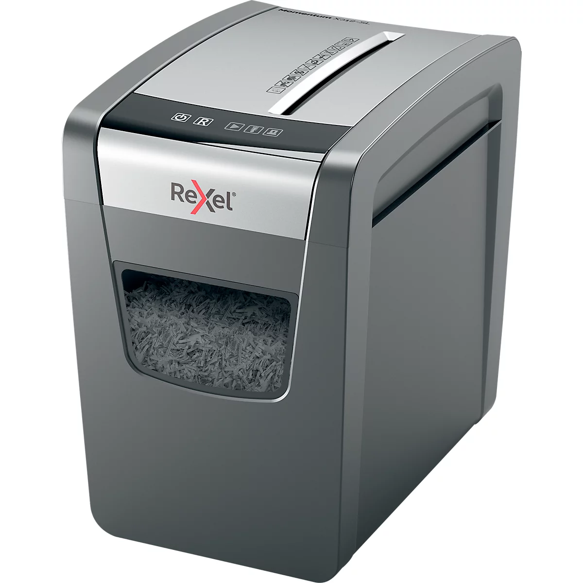 Aktenvernichter Rexel Momentum X312-SL, Sicherheitsstufe P3, Partikelschnitt 5 x 42 mm, bis 23 l, Kunststoff & Metall, schwarz
