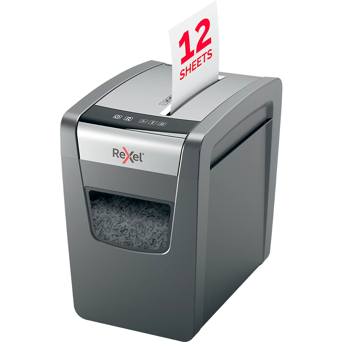 Aktenvernichter Rexel Momentum X312-SL, Sicherheitsstufe P3, Partikelschnitt 5 x 42 mm, bis 23 l, Kunststoff & Metall, schwarz