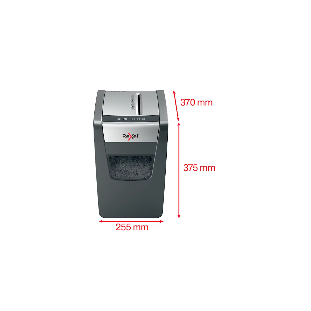 Aktenvernichter Rexel Momentum X312-SL, Sicherheitsstufe P3, Partikelschnitt 5 x 42 mm, bis 23 l, Kunststoff & Metall, schwarz