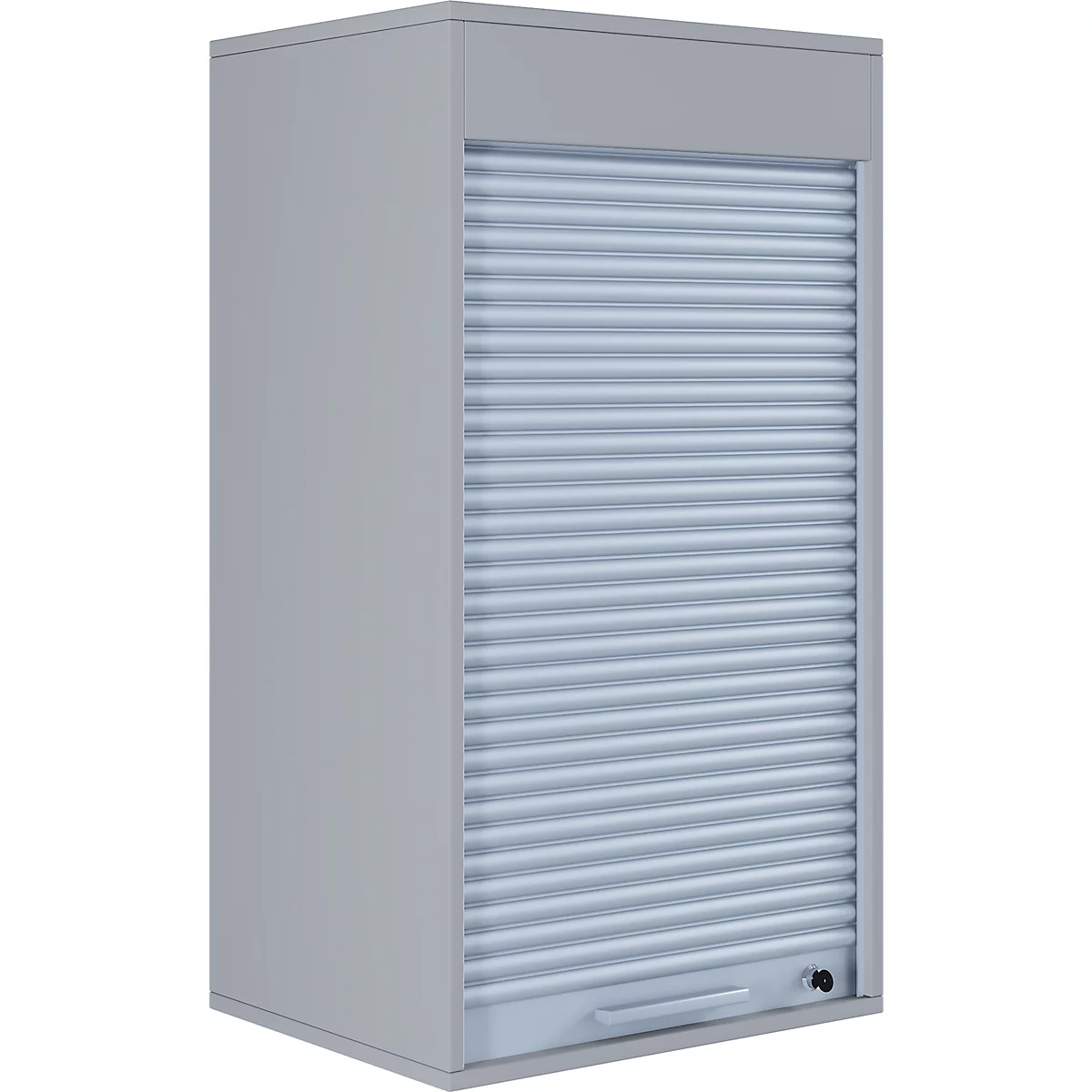 Aktos L rolluikkast, 2 dossierhoogtes, afsluitbaar, beugelgreep, B 500 x D 400 x H 930 mm, hout, grijs