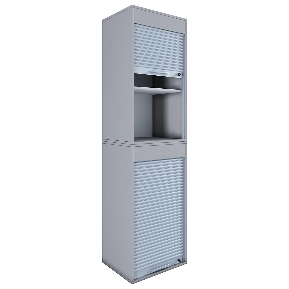 Aktos XL rolluikkast, 4 dossierhoogtes, afsluitbaar, beugelgreep, B 500 x D 400 x H 1860 mm, hout, grijs