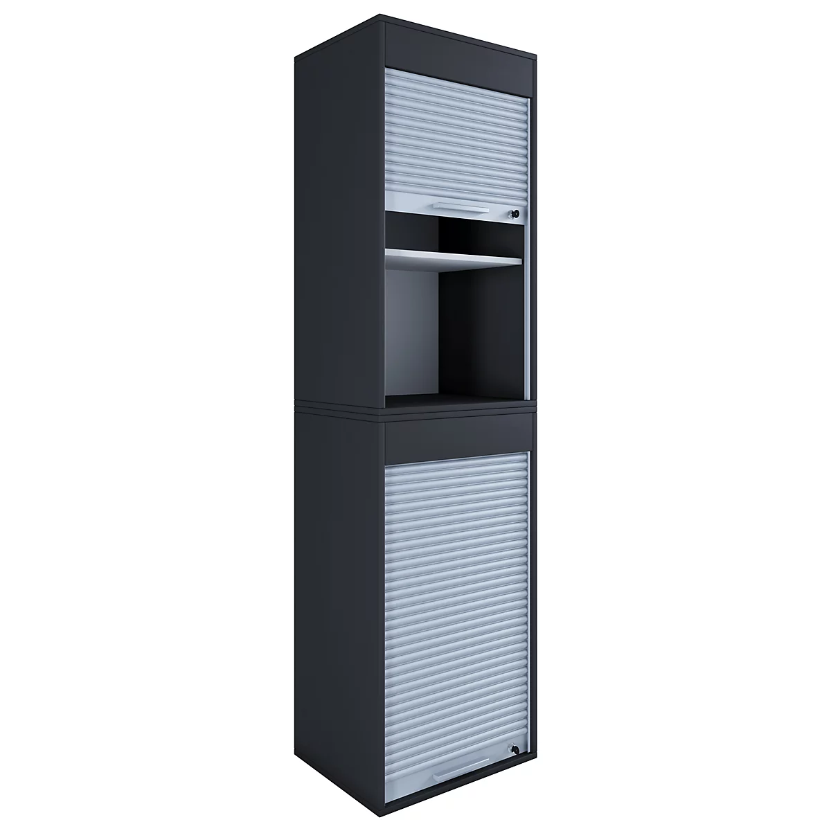 Aktos XL rolluikkast, 4 dossierhoogtes, afsluitbaar, beugelgreep, B 500 x D 400 x H 1860 mm, hout, zwart