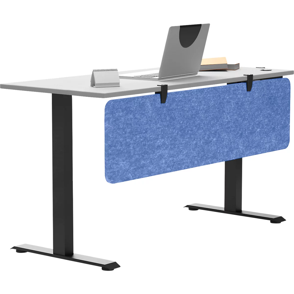 Akustik Tischtrennwand AKUSTIX Vario, Schallabsorptionsklasse B, Stärke 18 mm, ohne Klemmen, PET-Filz, B 1600 oder 1800 mm, blau oder grau