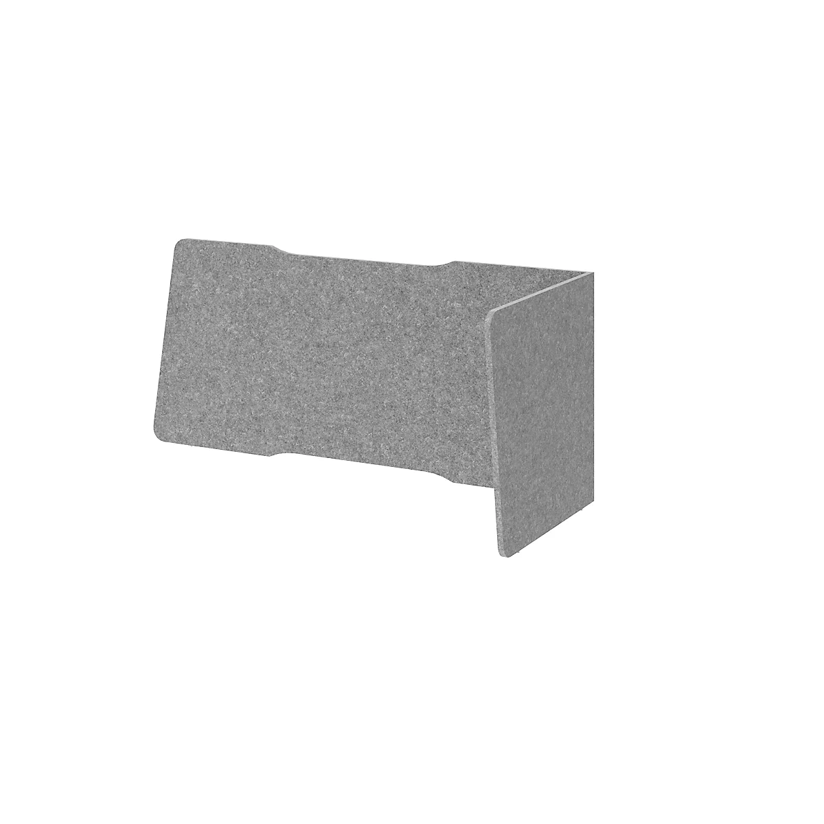 Akustik-Trennwand, für Schreibtische, L-Form, Schallabsorberklasse C, Kabelführung, B 1435/1360 x T 650 x H 600 mm, Vlies, grau-meliert