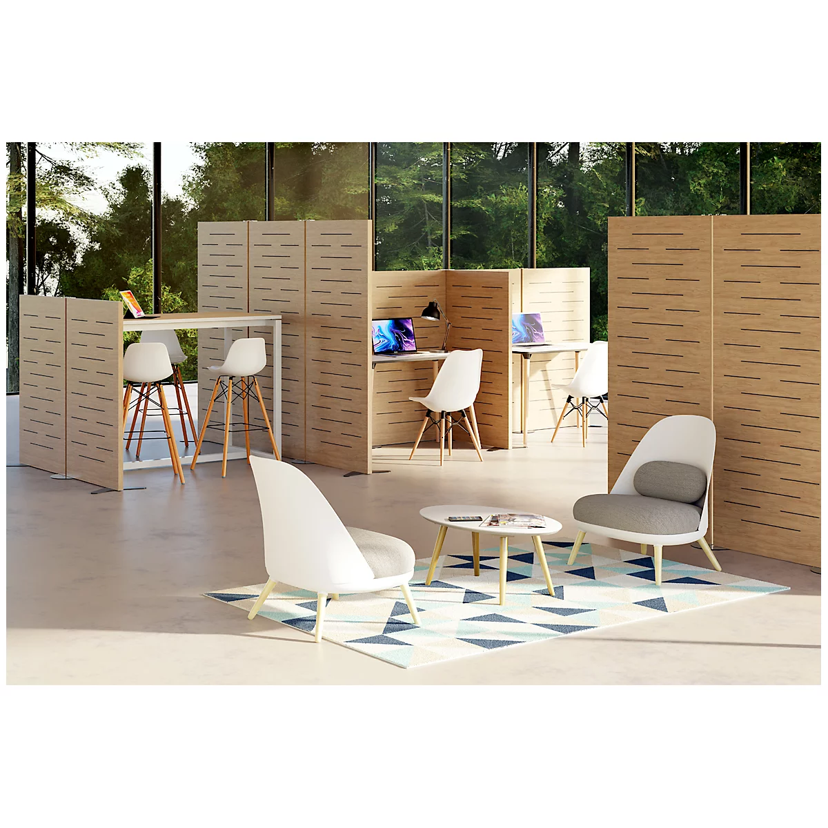 Akustik Trennwand Paperflow®, 30 mm starker Akustik-Schaumstoff, Holz, Buche lackiert, B 795 x T 370 x H 1250 mm