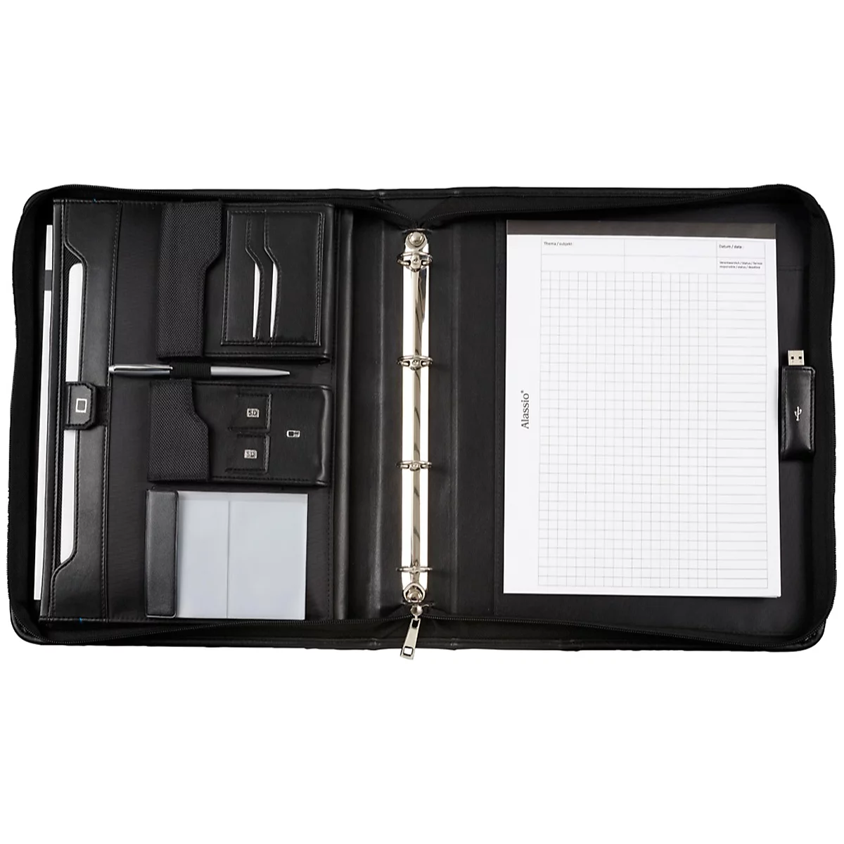 Alassio Orgamappe SALERNO, DIN A4, Nylon, mit DIN A4 Schreibblock, schwarz
