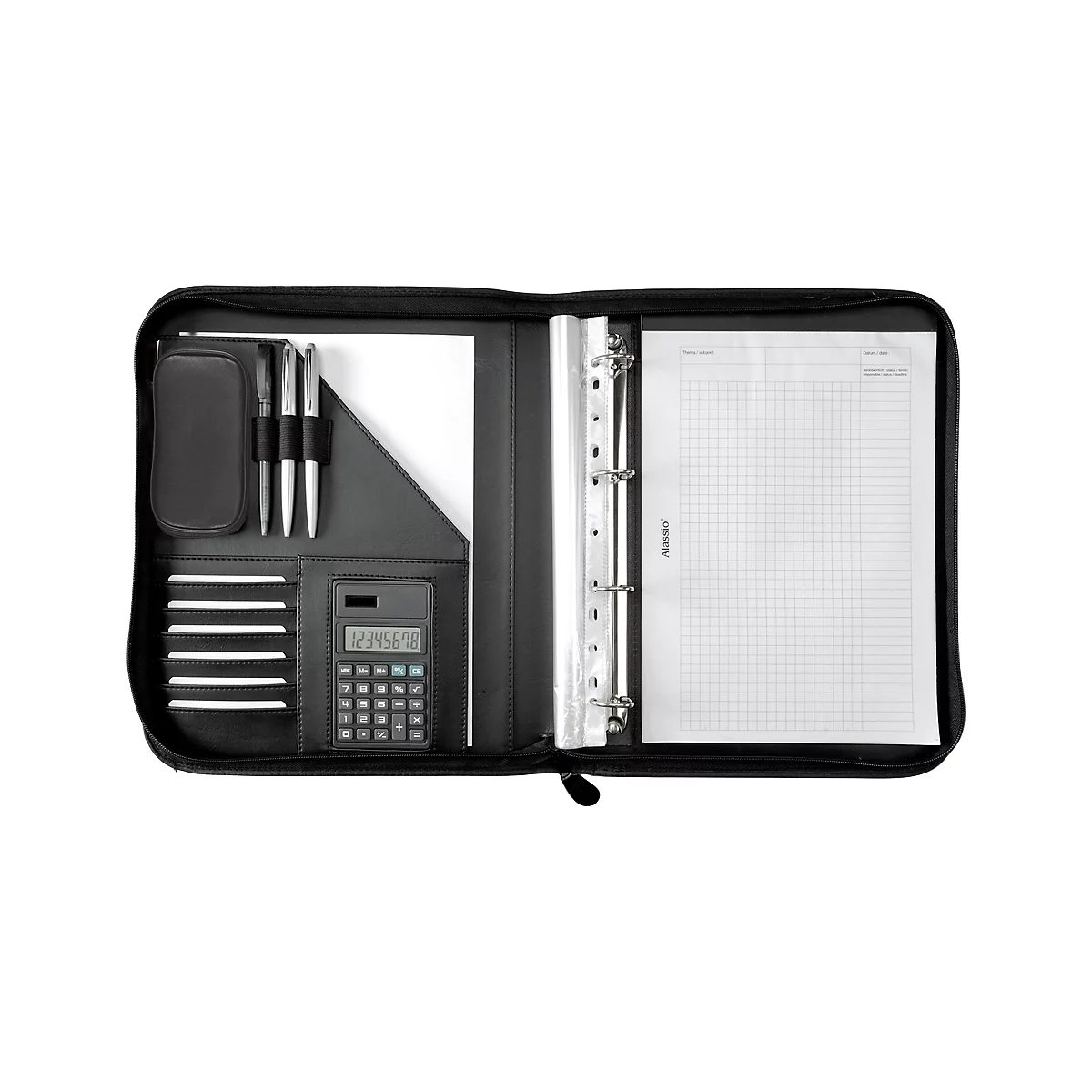 Alassio ringmap Riccione, A4, FINEtouch imitatieleer, met rekenmachine, zwart