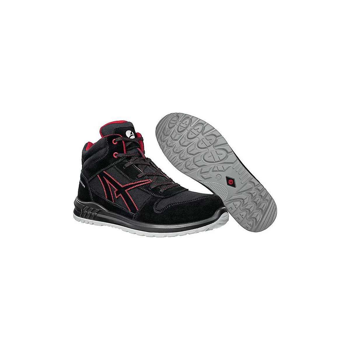 ALBATROS Sicherheitsstiefel CLIFTON MID, S3 SRC, Größe 44, schwarz/rot, Veloursleder/Textilgewebe, Fiberglaskappe