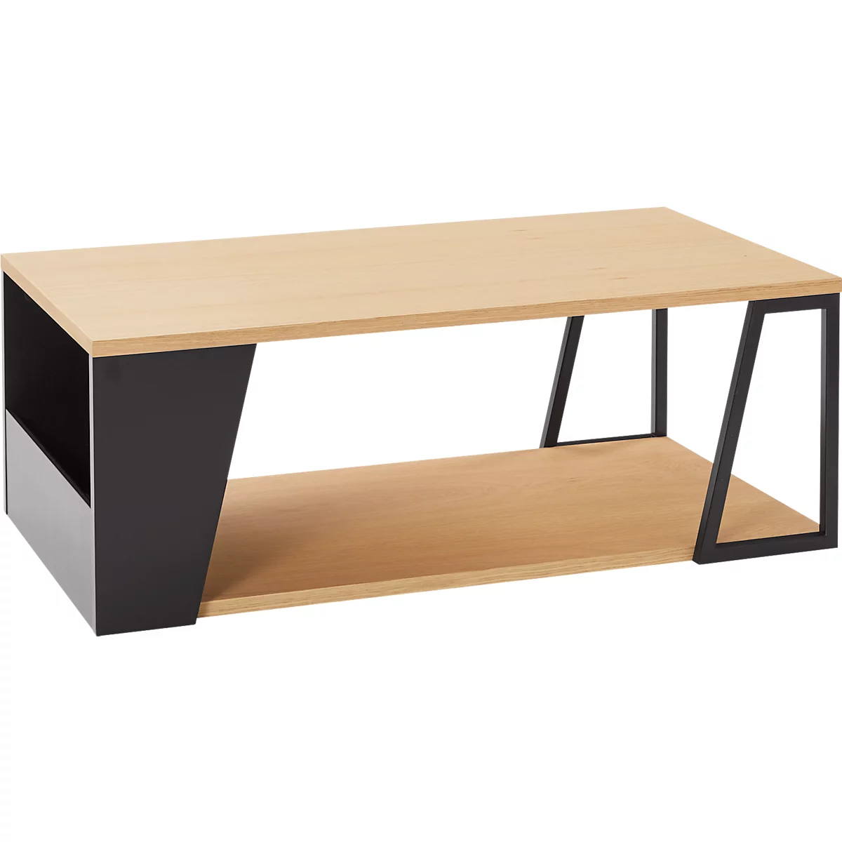 Albi salontafel, B 1000 x D 550 x H 360 mm, metalen frame/gestrekt blad met echt houtfineer, licht eiken/zwart gelakt