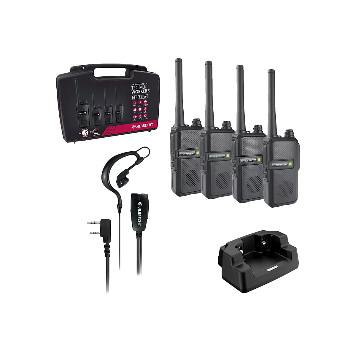 Albrecht Tectalk Worker 3 - Tragbar - Zwei-Wege Funkgerät - PMR - 446 MHz - 16 Kanäle (Packung mit 4)