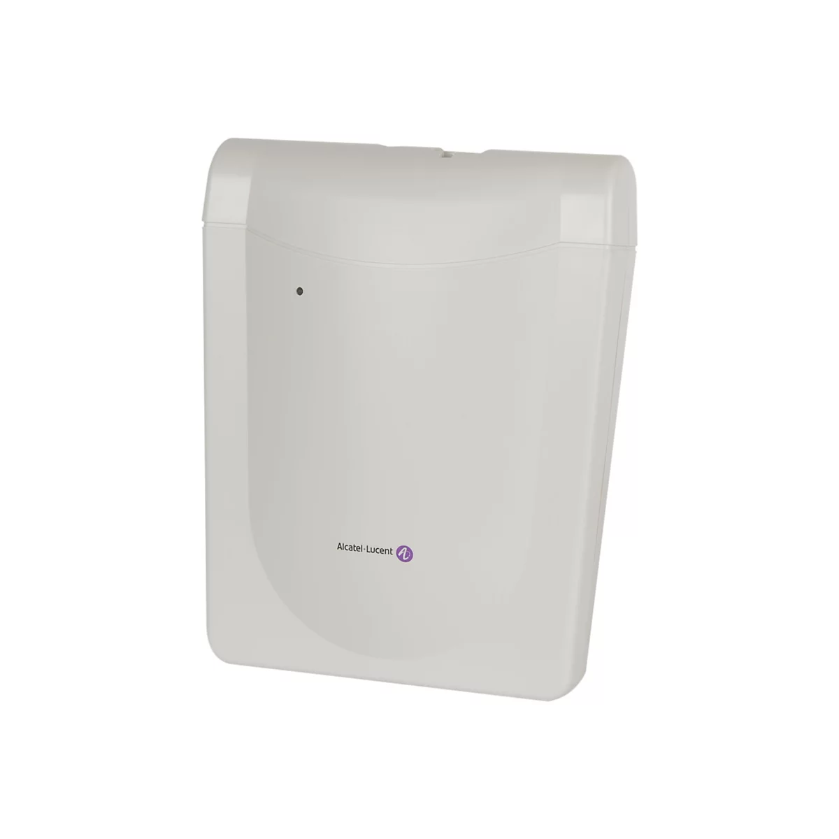 Hellgraues, rechteckiges Wandgehäuse von Alcatel-Lucent mit kleiner Statusleuchte und Firmenlogo.