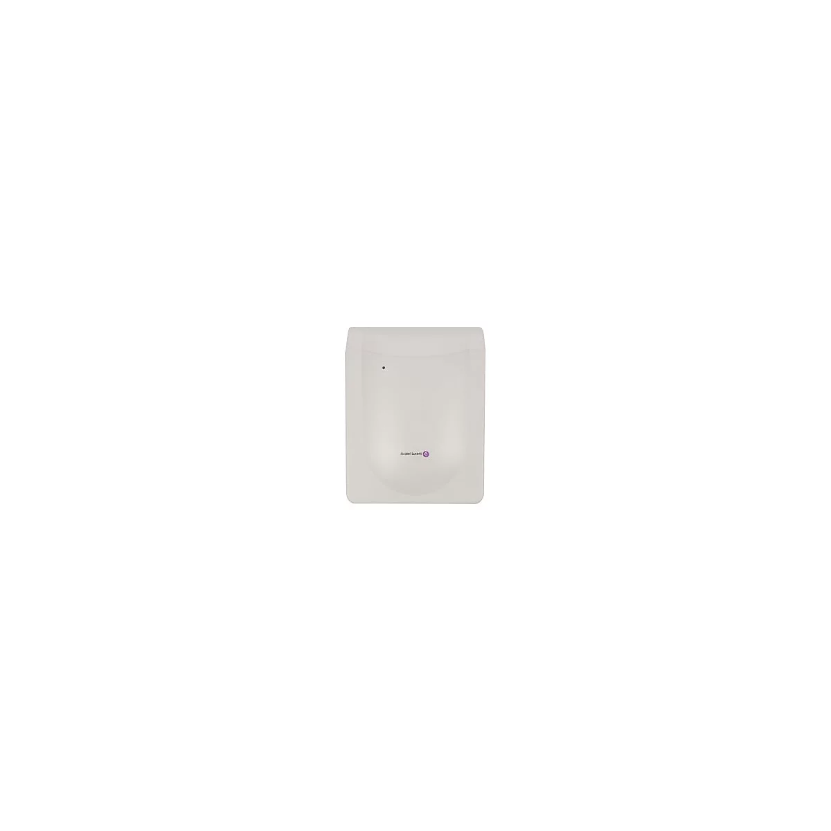Hellgrauer Alcatel-Lucent WLAN-Access-Point mit einem kleinen Punkt als Statusleuchte vor neutralem Hintergrund.