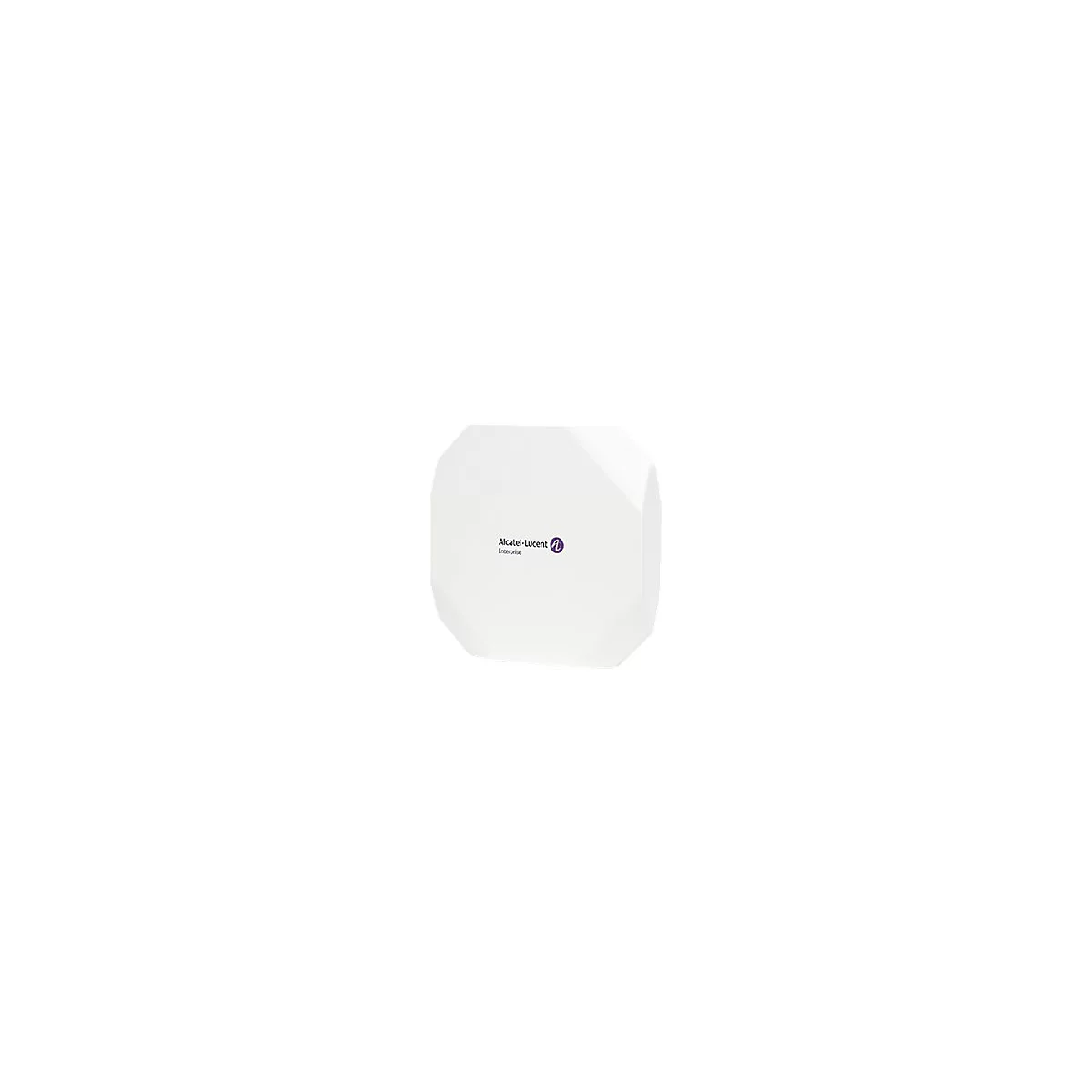 Weißer, achteckiger Alcatel-Lucent Enterprise WLAN-Access-Point vor weißem Hintergrund.