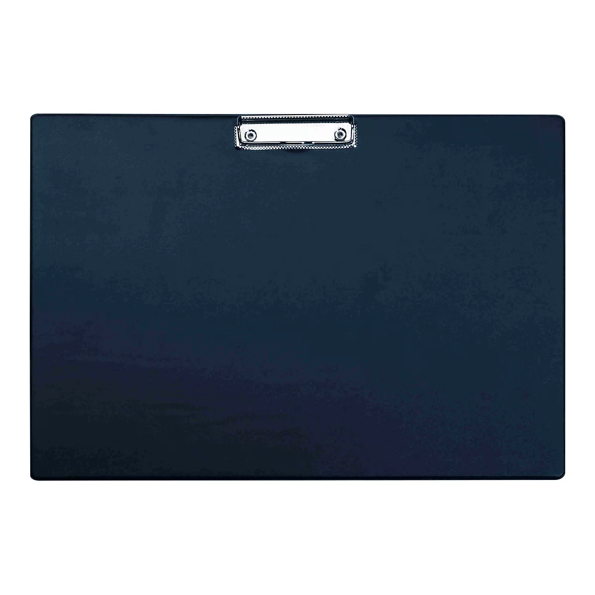 Dark blue clipboard, silver clip. The surface appears to be slightly textured.