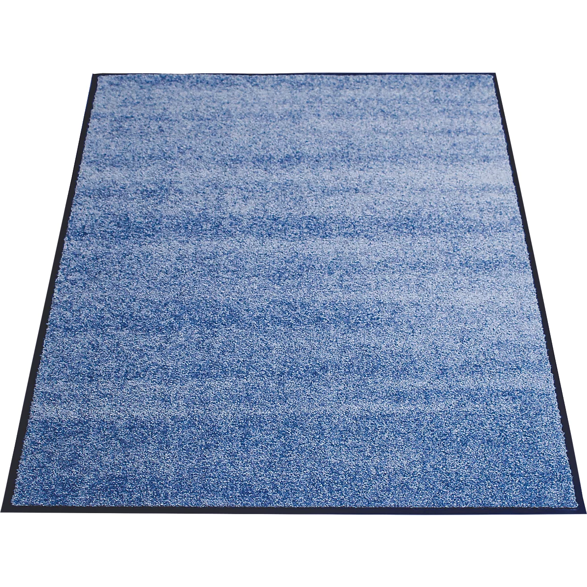 Alfombra rectangular azul oscuro con borde negro sobre fondo blanco.