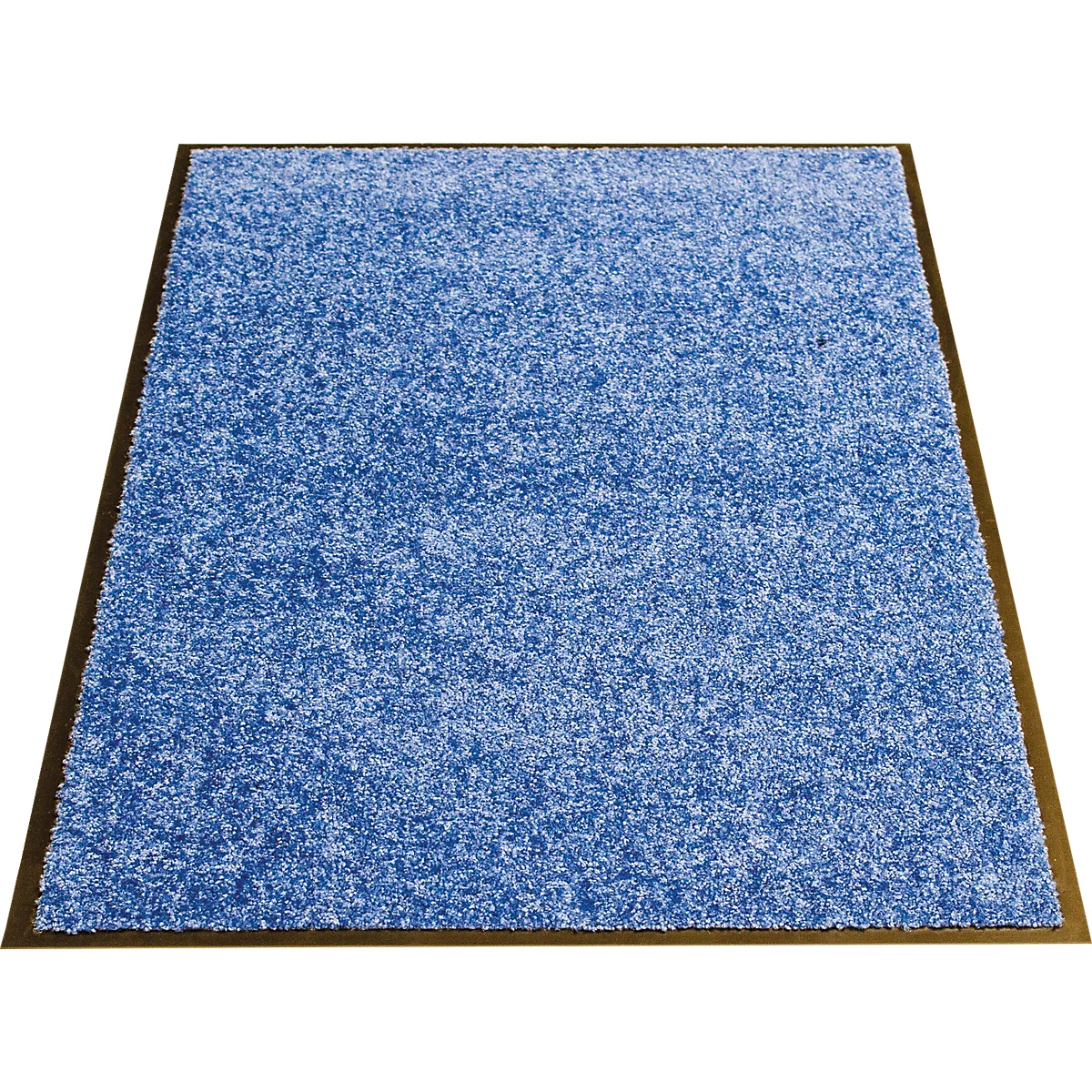 Felpudo rectangular de color azul jaspeado con un borde fino y oscuro sobre fondo blanco.
