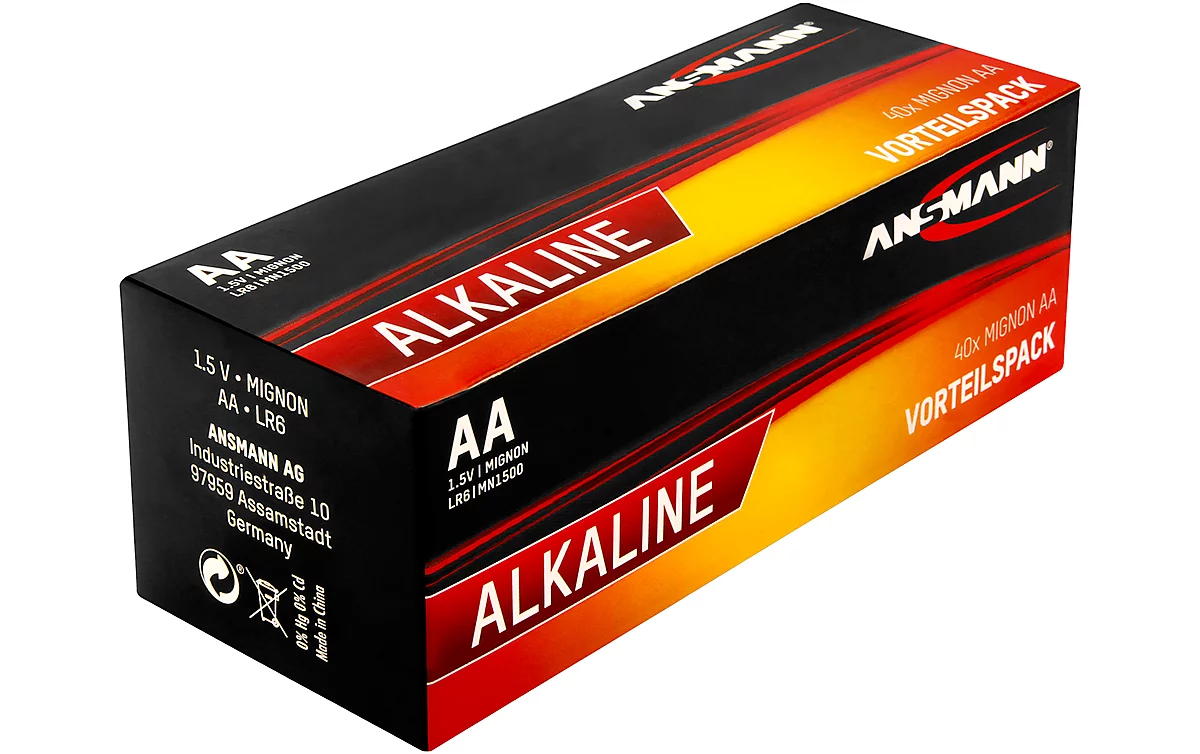 Alkaline Batterien Ansmann, Mignon AA, 7 Jahre Lebensdauer, 40 Stück