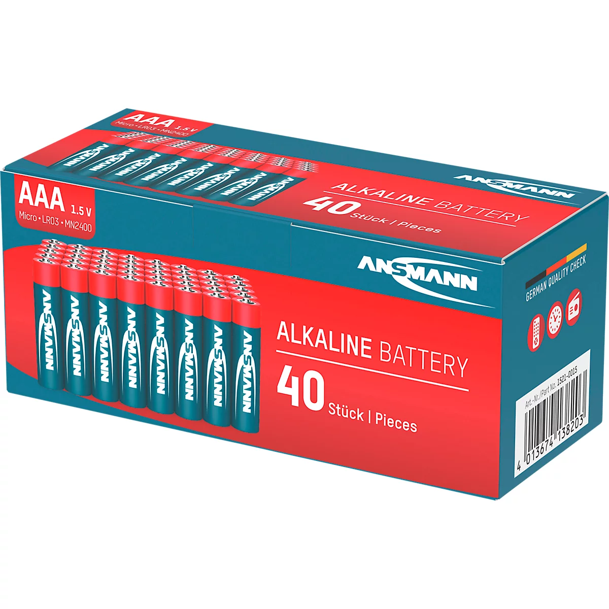 Alkaline batterijen Ansmann, micro AAA, levensduur 7 jaar, 40 stuks
