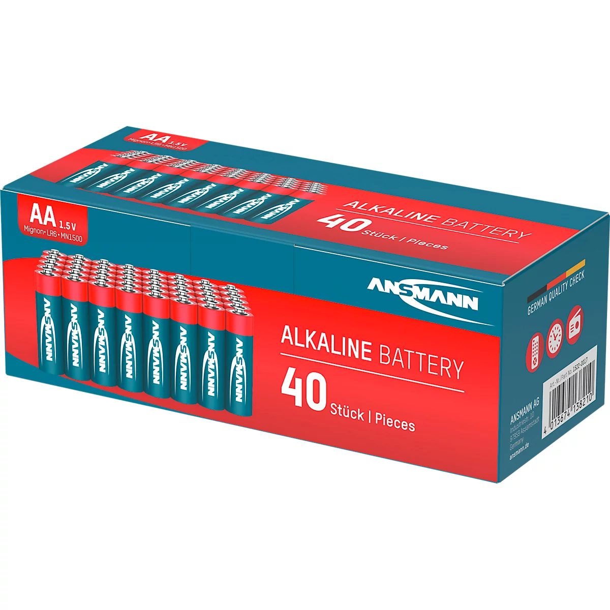 Alkaline batterijen Ansmann, Mignon AA, levensduur 7 jaar, 40 stuks