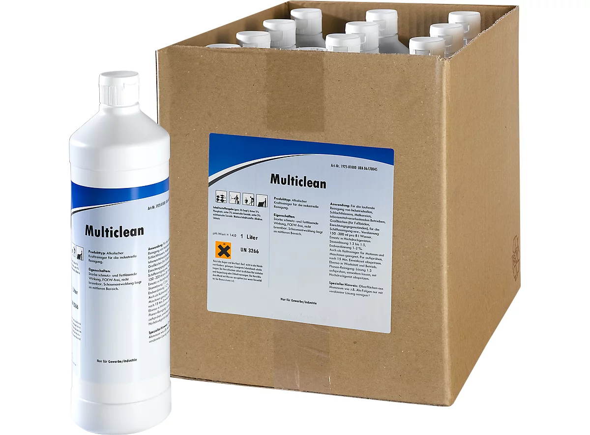 Alkalischer Kraftreiniger Multiclean, für industrielle Reinigung, 12 Flaschen á 1 Liter