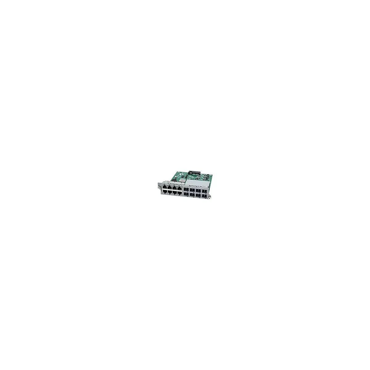 Netzwerk-Interface-Karte mit grünem Board und zahlreichen RJ45- sowie SFP-Anschlüssen.