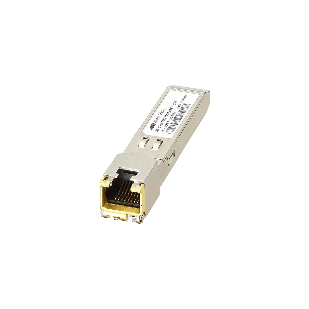Allied Telesis AT-SP10TII 10GBASE-T SFP+ Transceiver-Modul mit RJ45-Anschluss.