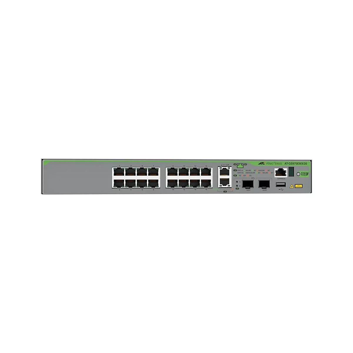 Allied Telesis CentreCOM AT-GS970EMX/20 - Switch - L3 Lite - managed - 16 x 10/100/1000 + 2 x 1/2.5/5/10GBase-T + 2 x 1 Gigabit / 10 Gigabit SFP+ - Desktop, an Rack montierbar