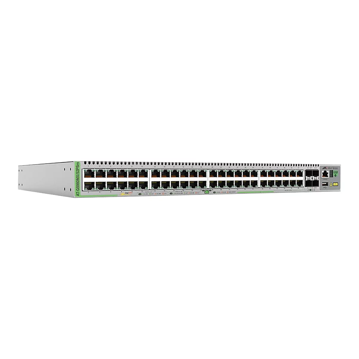 Allied Telesis CentreCOM AT-GS980MX/52PSM - Switch - L3 - managed - 40 x 10/100/1000 (PoE+) + 8 x 100/1000/2.5G/5G (PoE+) + 4 x 1 Gigabit / 10 Gigabit SFP+ - an Rack montierbar
