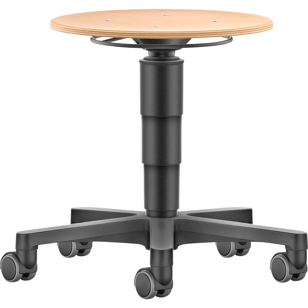 Allround Hocker Bimos, höhenverstellbar, Doppelrollen, Buche Schichtholz