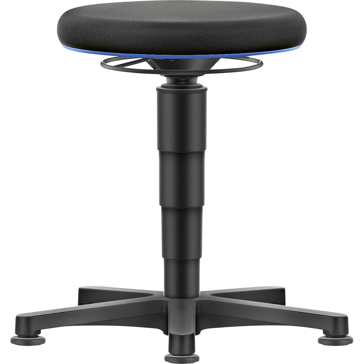 Allround kruk Bimos, zithoogte verstelbaar 450-650 mm, met glijders, stoffen bekleding, ademend, kleur ring blauw